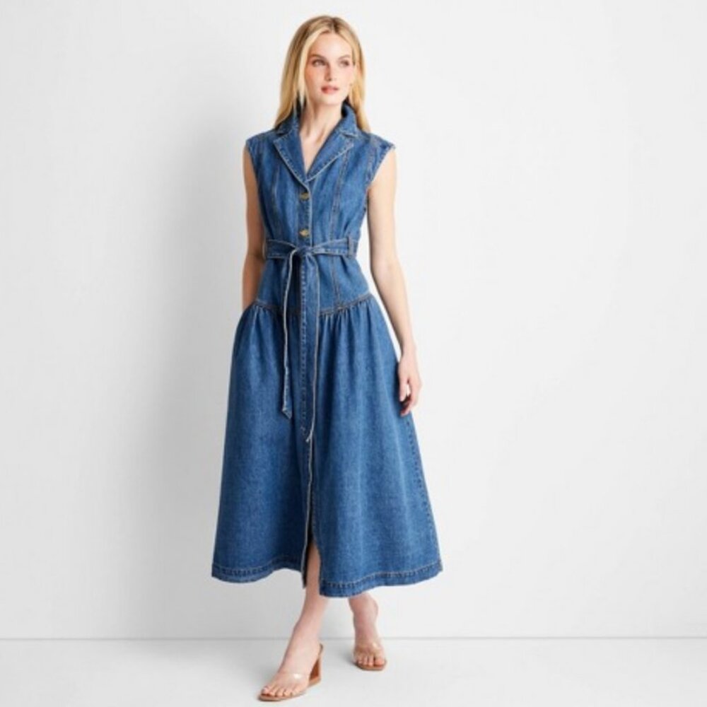 Sleeveless Denim Button Front Midi Dress Future Collective Jenee Naylor